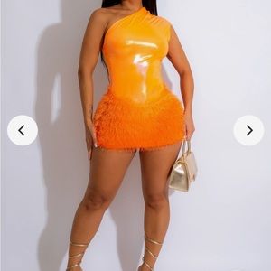 Orange two piece set. Size L. Bodysuit and skirt